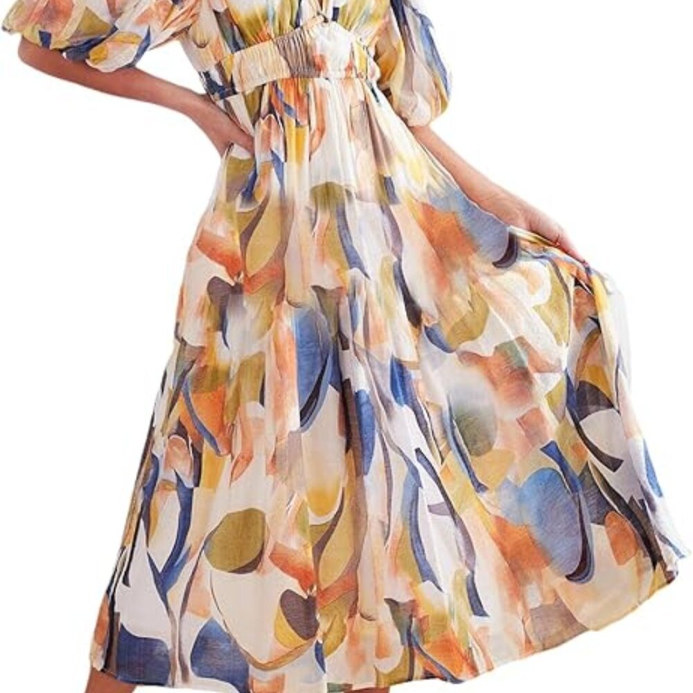 Sissyaki Women's Boho Floral Midi Dress